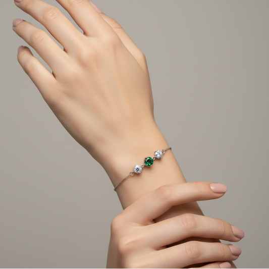 TRIVERRA  GREEN- CZ CHAIN BRACELET