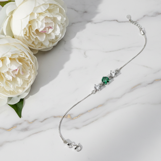 TRIVERRA  GREEN- CZ CHAIN BRACELET