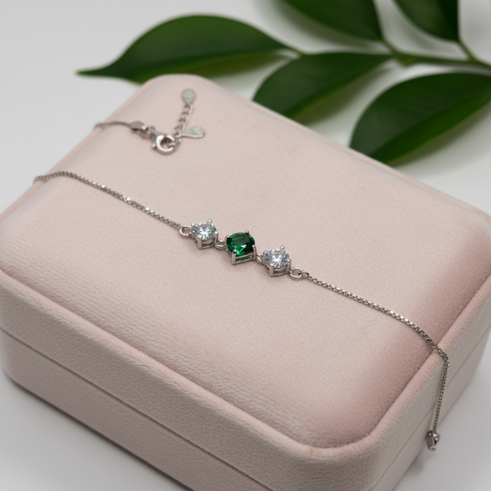 TRIVERRA  GREEN- CZ CHAIN BRACELET