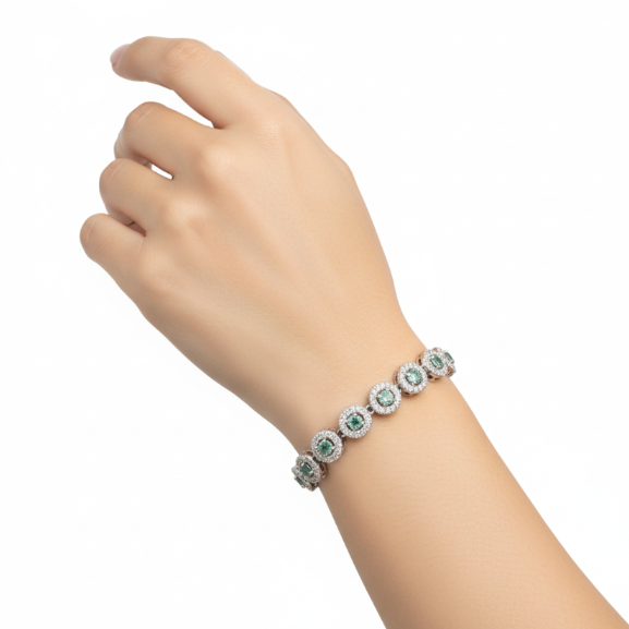 MINTARA GREEN COLOR-CZ CHAIN BRACELET