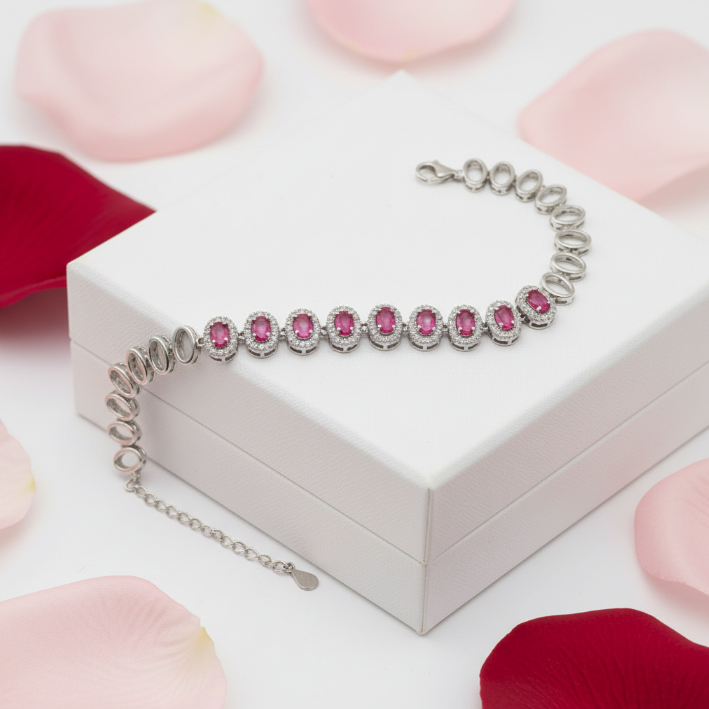 ROSERUBY COLOR-CZ CHAIN BRACELET