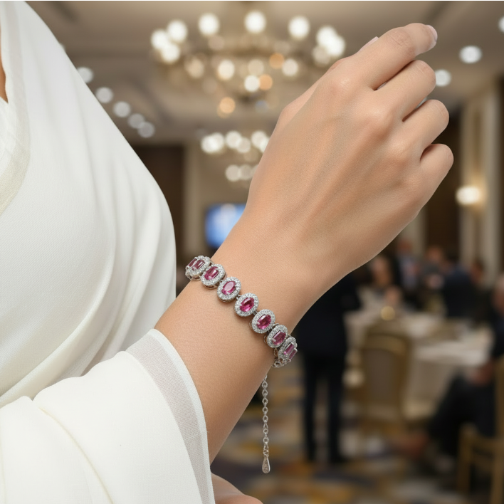 ROSERUBY COLOR-CZ CHAIN BRACELET