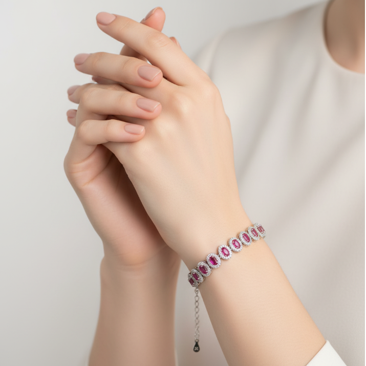 ROSERUBY COLOR-CZ CHAIN BRACELET