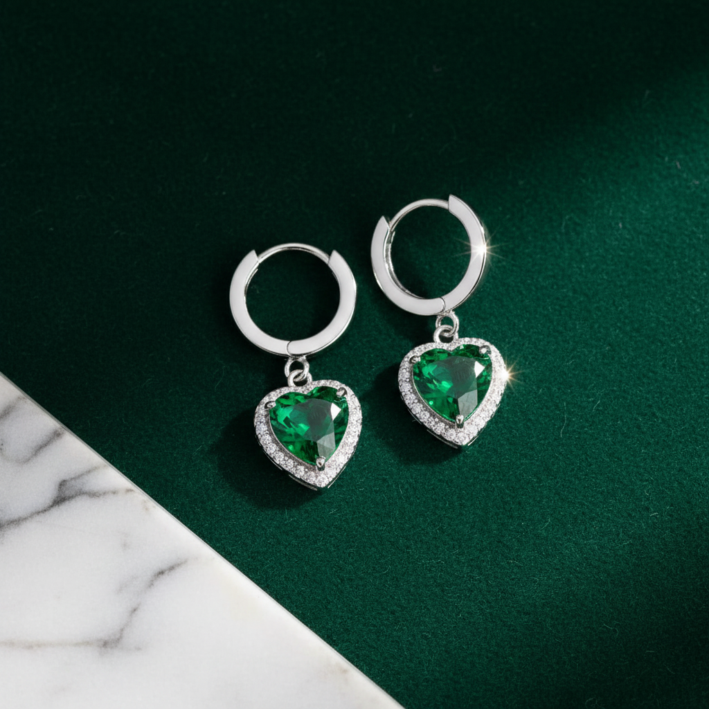 ETERNAL EMERLD HEART EARRINGS