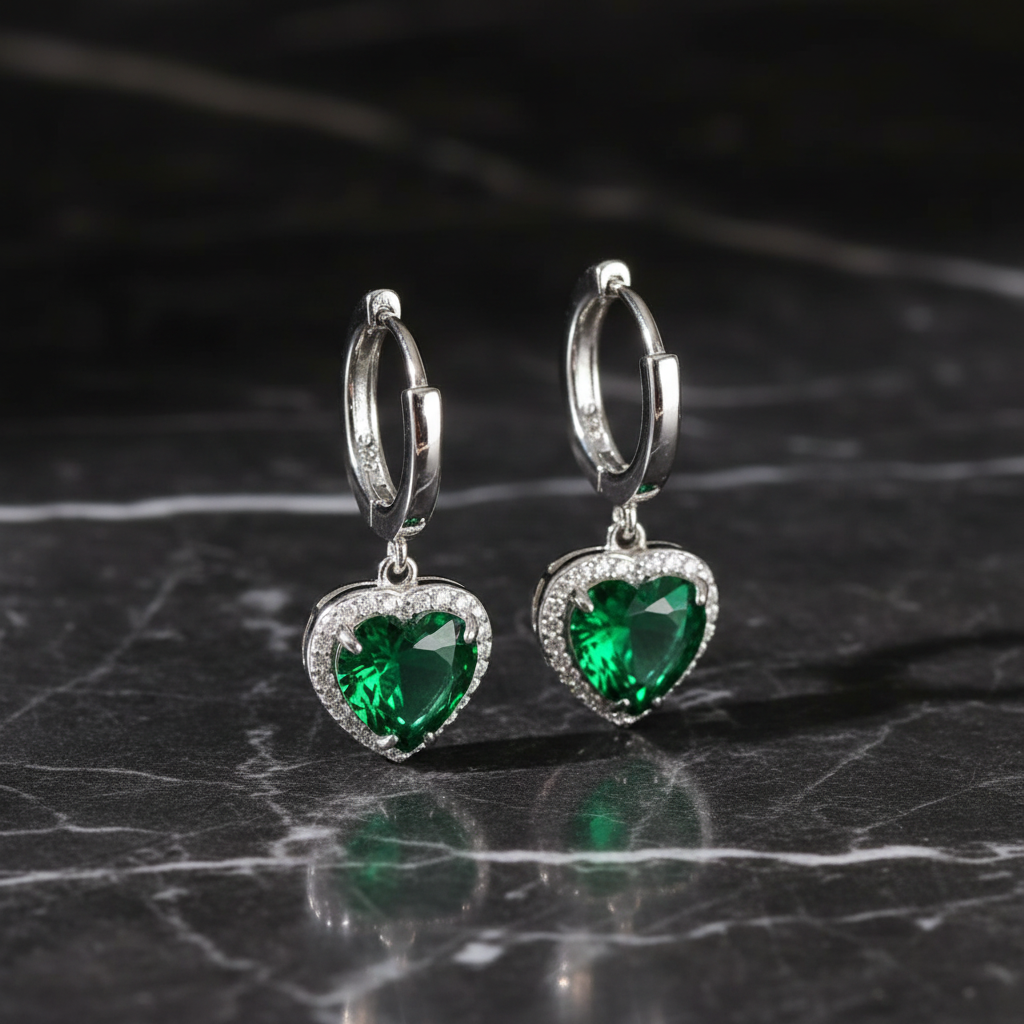 ETERNAL EMERLD HEART EARRINGS