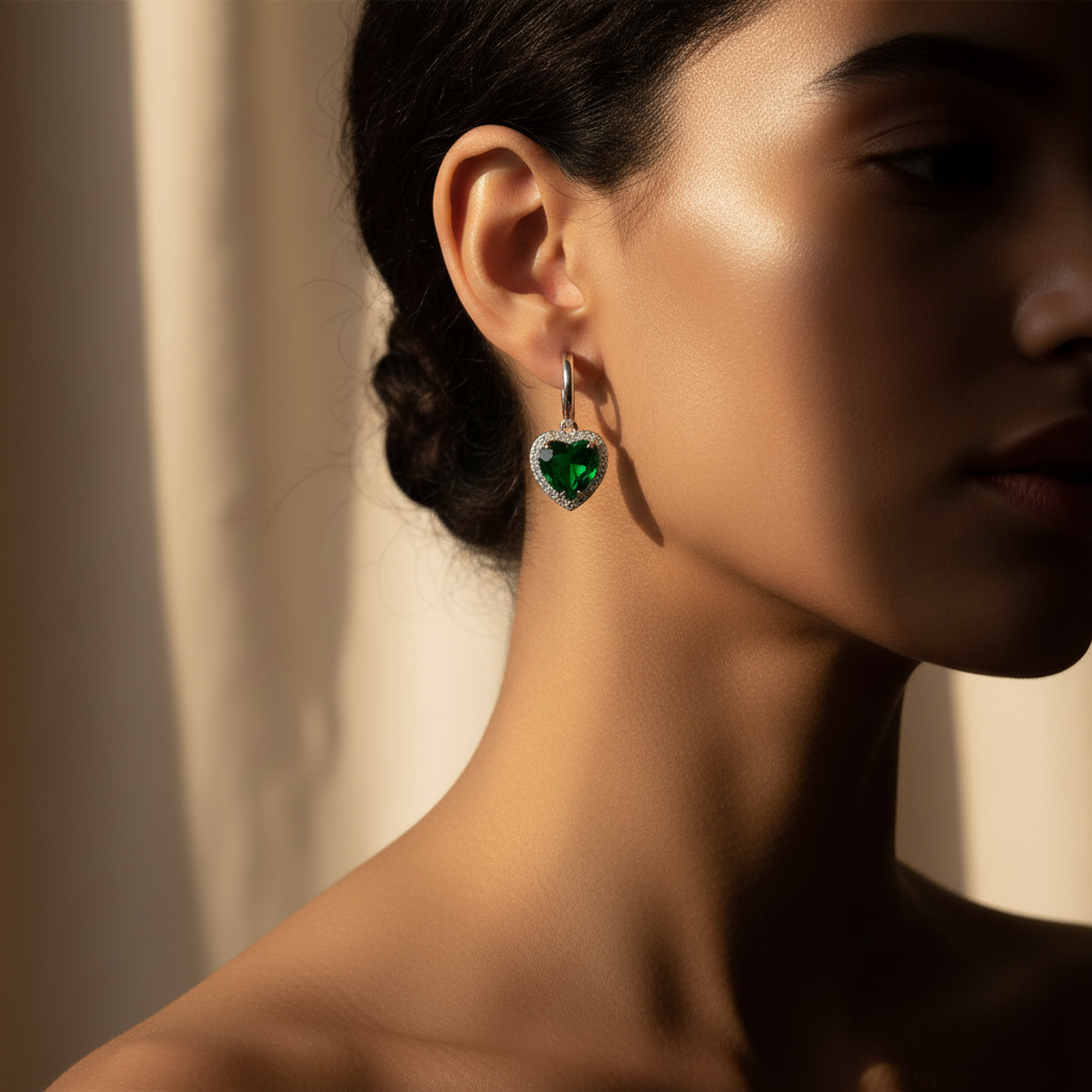 ETERNAL EMERLD HEART EARRINGS