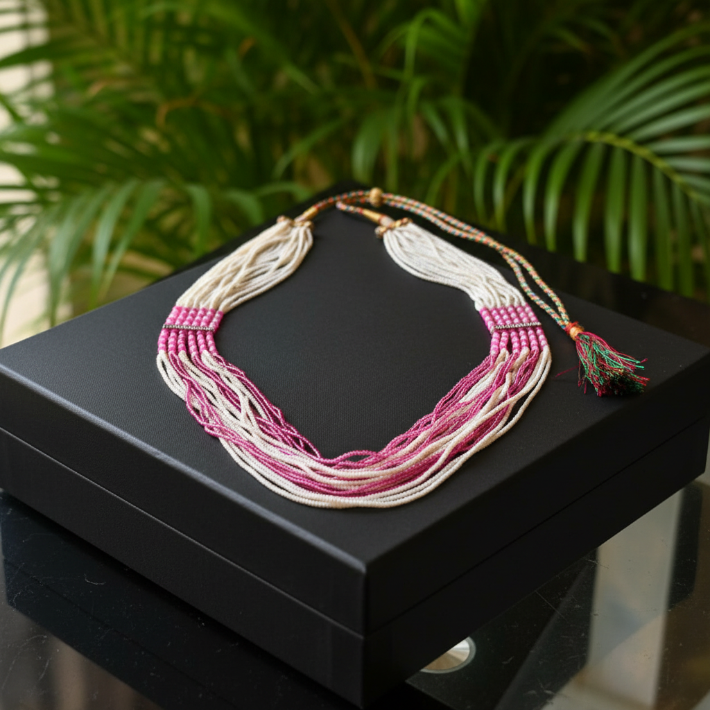 BLUSH CASCADE- MULTI STRAND PINK & WHITE PEARL NECKLACE